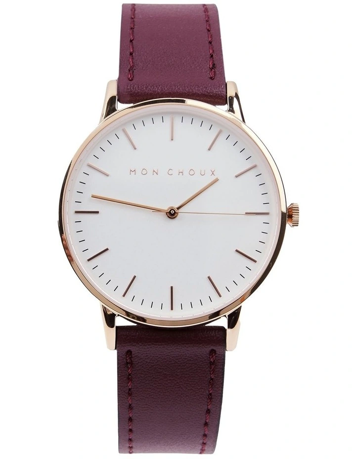 Classic Burgundy Grape Vegan Leather Watch 38mm in Rose Gold
