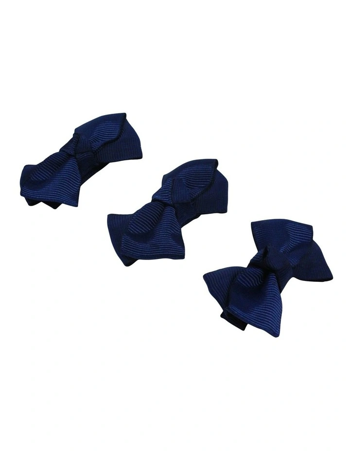 School Rules Ribbon Hair Clip 3 Pack in Navy