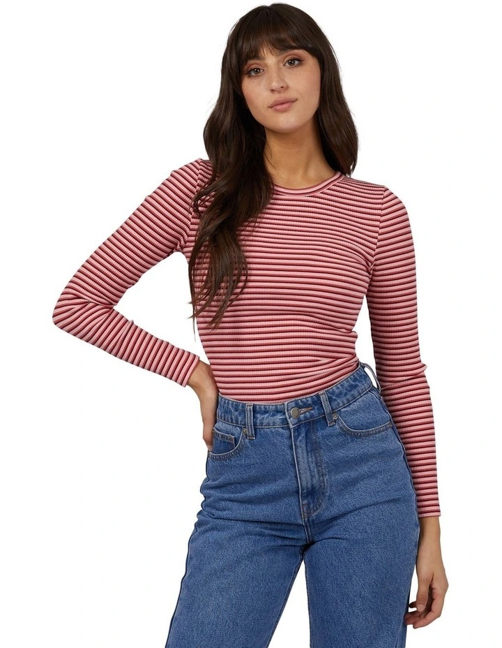 Eve Rib Stripe Long Sleeve Tee in Pink