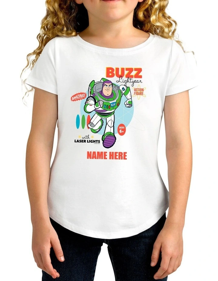 Girl's Toy Story 4 Buzz Lightyear Personalised Cotton T Shirt
