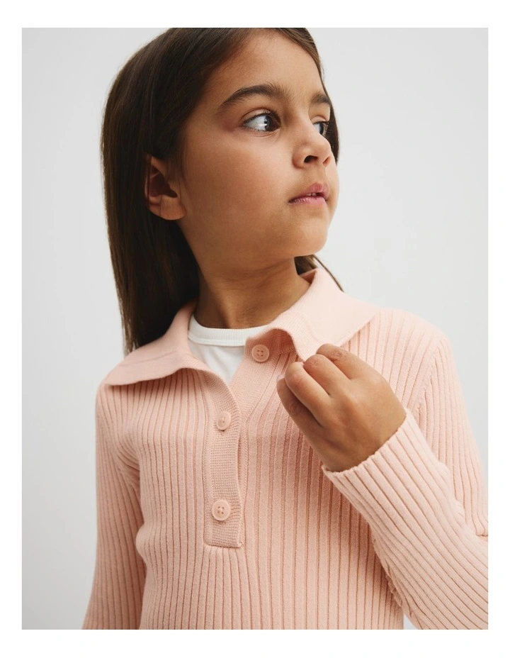 Collared Knit Dress in Antique Pink
