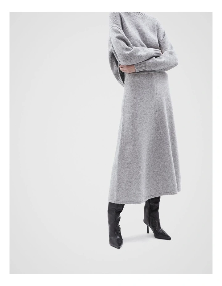 Knitted Midi Skirt in Grey Marle