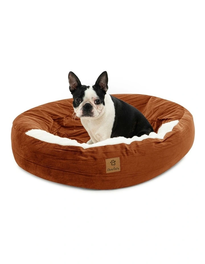 Snookie Hooded Corduroy Calming Dog Bed in Terracotta