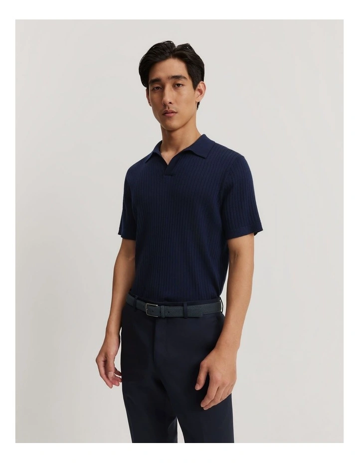 Merino Rib Trophy Polo in Navy