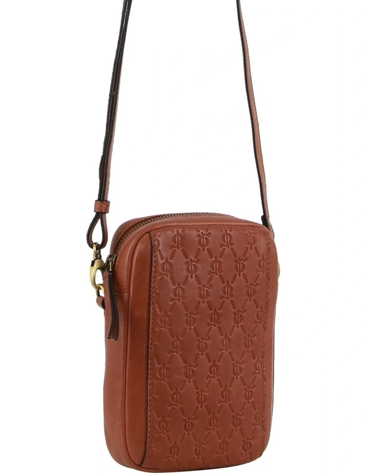 Embossed Leather Phone Bag in Tan