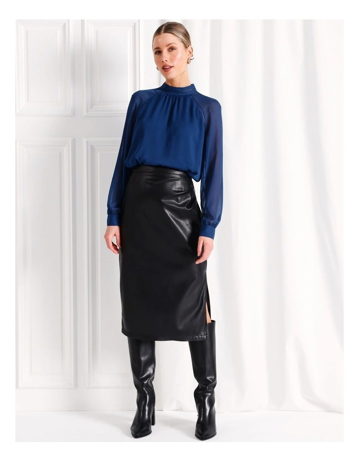 Ladder Trim Detail Raglan Sleeve Blouse in Cobalt