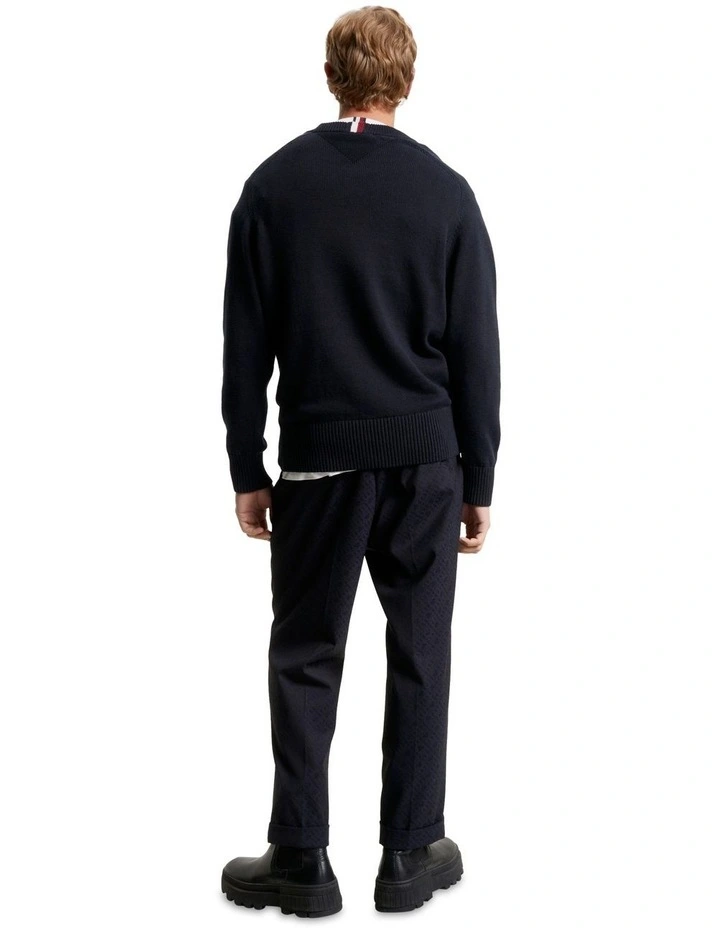 Monotype Chunky Cotton Crew Neck Knit in Navy