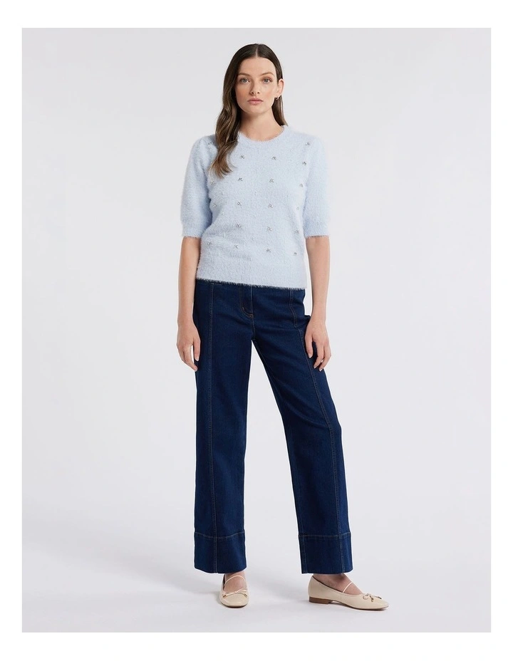 Diamond & Pearls Knit Top in Blue