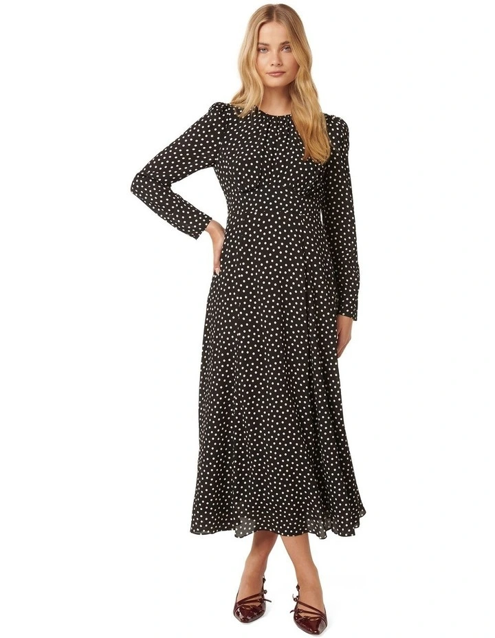 Mietta Long Sleeves Midi Dress in Black