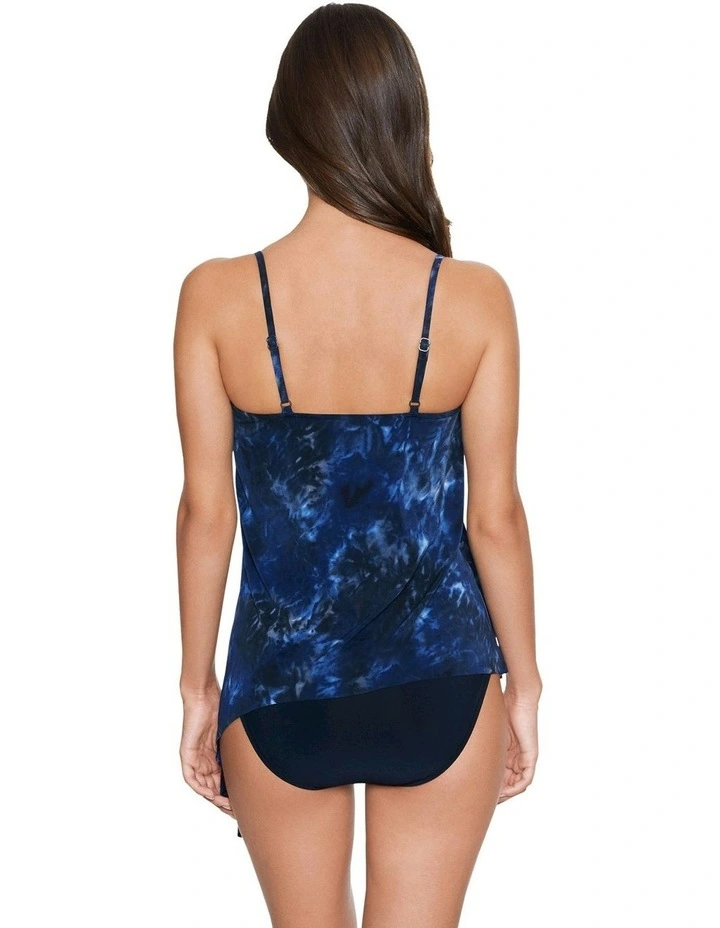 Alex Asymmetrical Side Tie Underwire Tankini Top in Black Multi