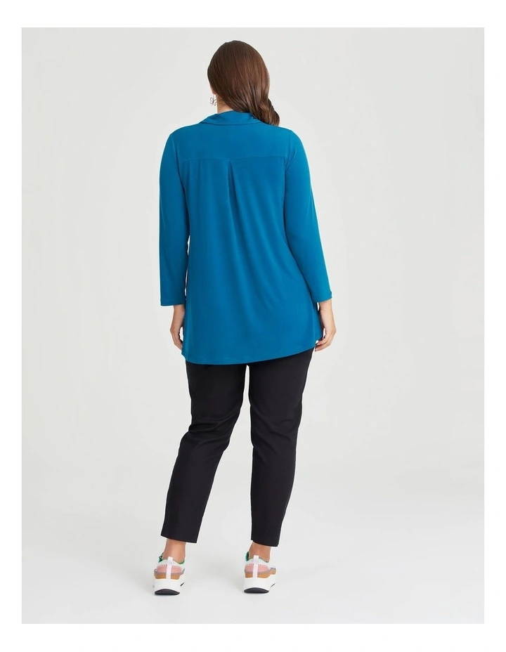 Johnny Collar Long Sleeve Top in Teal