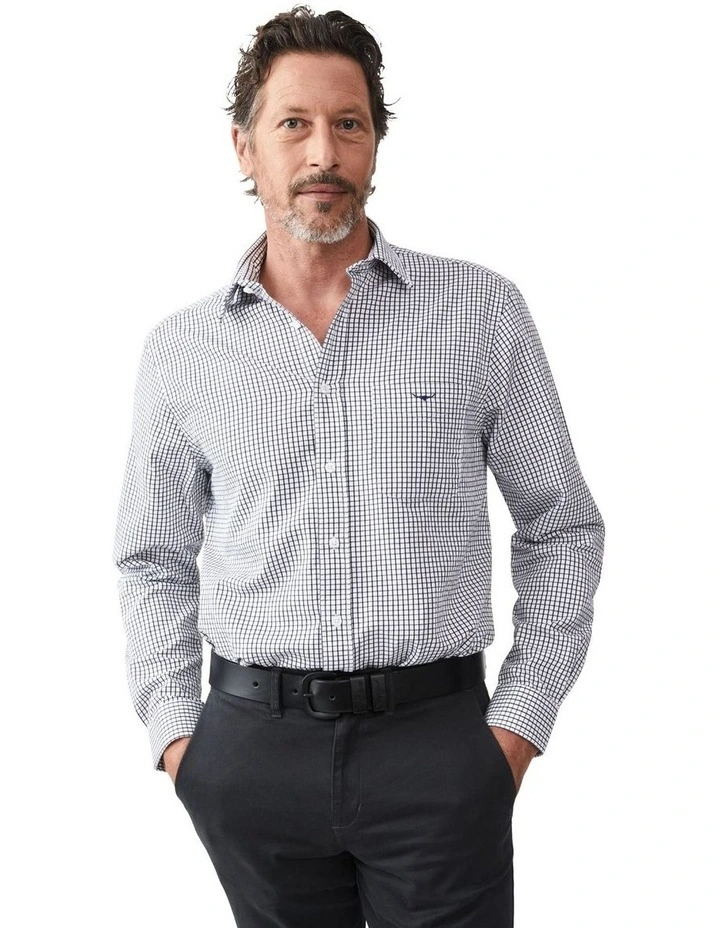 Collins Check Long Sleeve Shirt in Navy White