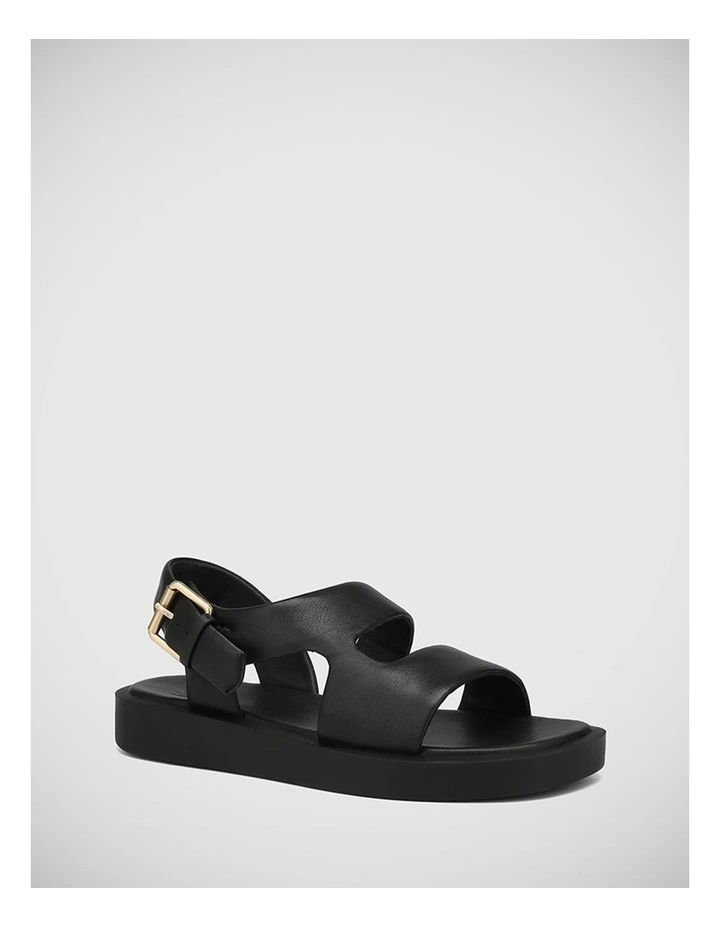Irene Leather Flat Sandal in Black
