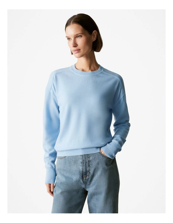 Merino Blend Forward Shoulder Seam Relaxed Crew in Sky Blue