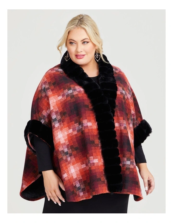 Fur Trim Cape in Multicolor