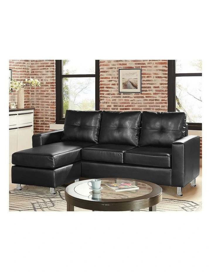Corner Sofa Lounge Couch PU Leather with Chaise Black