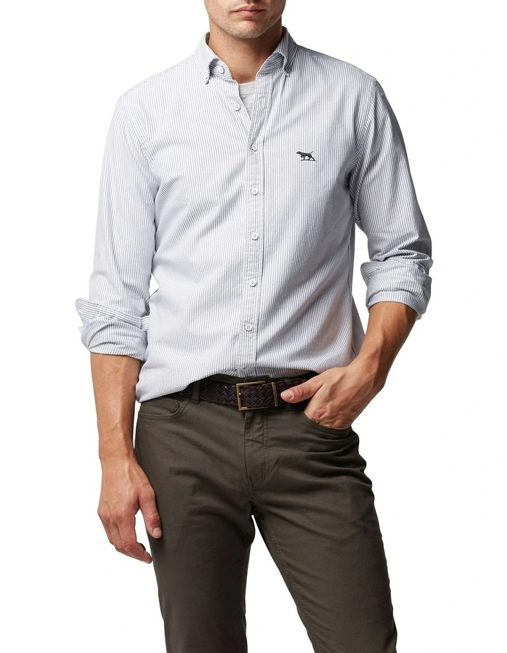 Gunn Oxford Stripe Sports Fit Shirt in Granite
