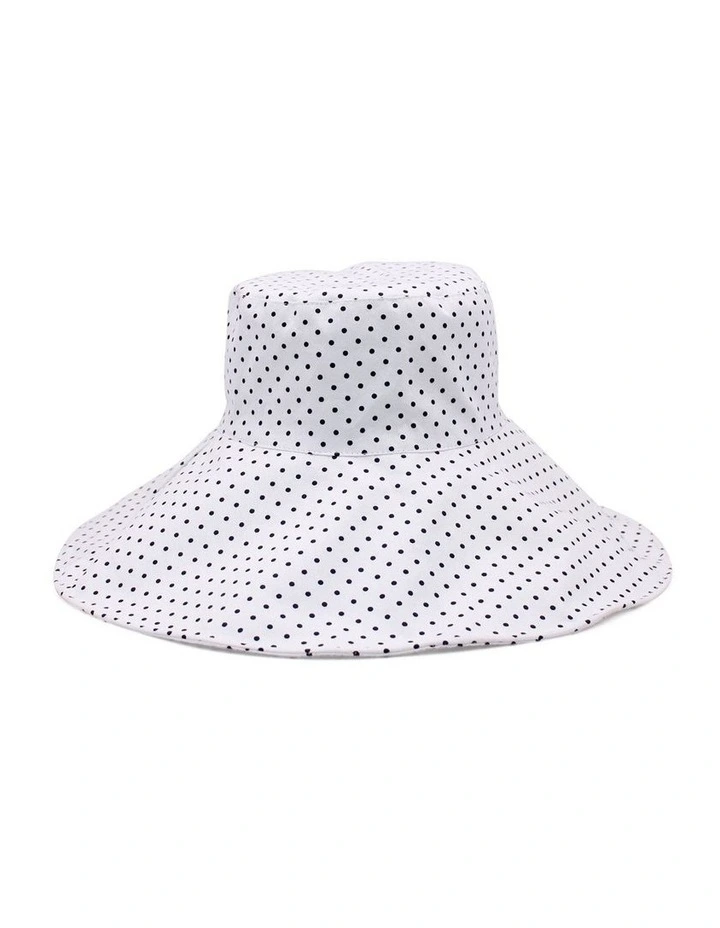 Bette Bucket Black Spot Hat in White