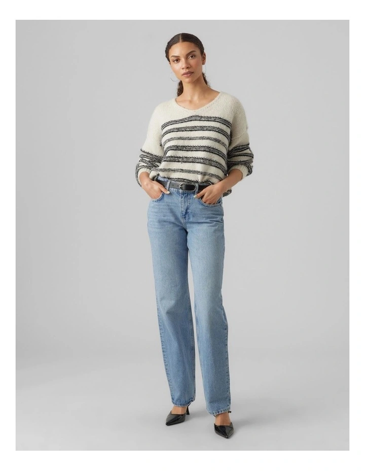 Kelli V-Neck Striped Knit in Beige