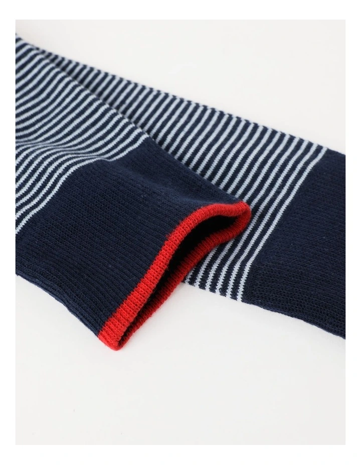 Fine Stripe Cotton Socks in Navy