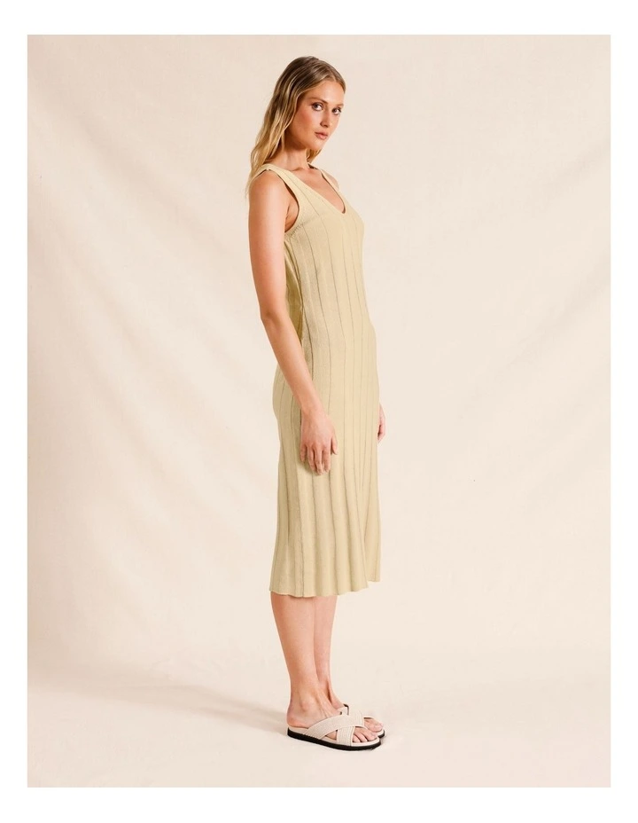 Fully Fashioned Knit Rib Tank Midi Dress in Ecru