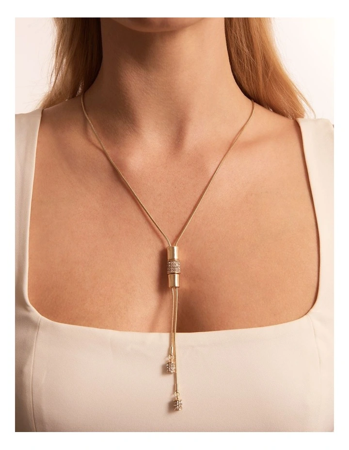 Satellite Pave Lariat Neckless in Gold