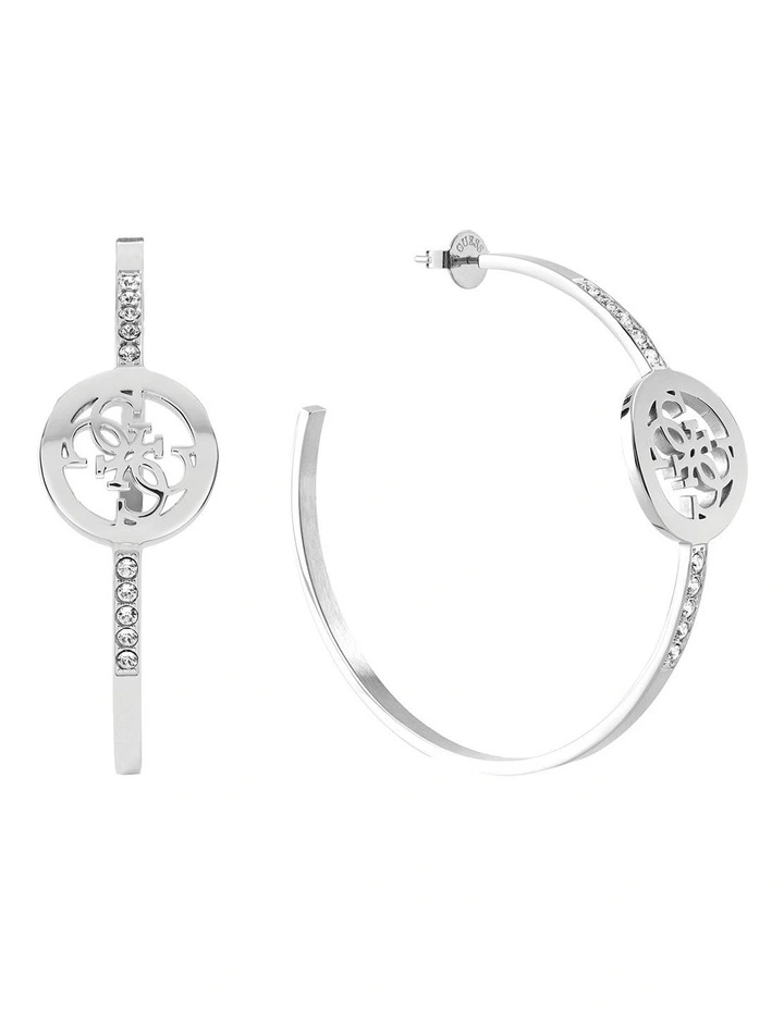 Blooming Peony Silver Tone Hoop Earrings