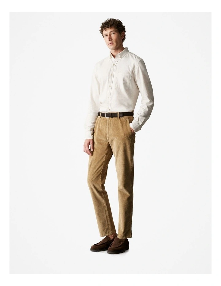 Regular Fit Brushed Cotton Flecked Shirt in Oatmeal Marle