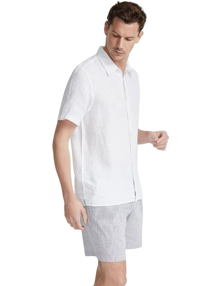 Leyton Pure Linen Short Sleeve Shirt in White