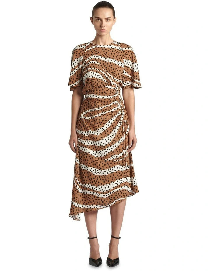 Mixed Animal Draped Midi Dress