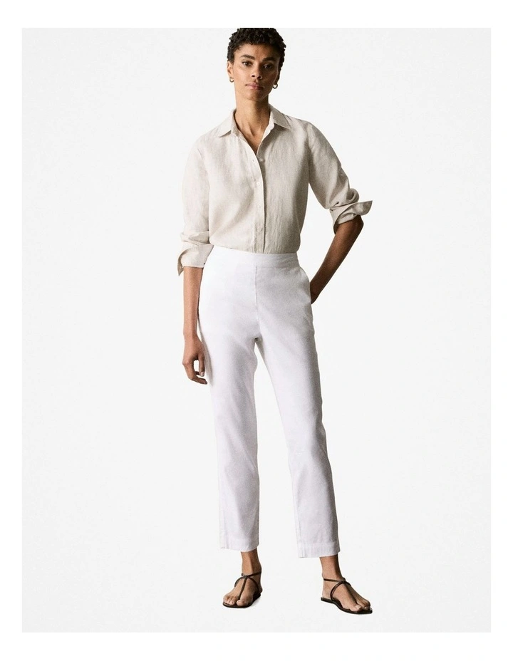 Stretch Linen Blend Pull On Pant in White