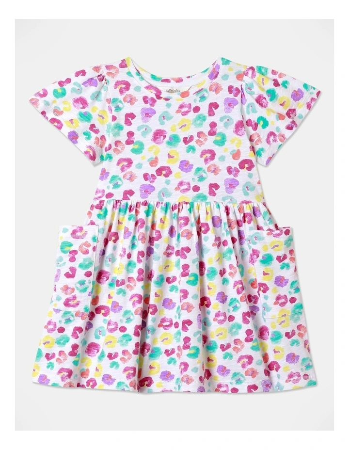 Flounce Sleeve Kinder Dress In Rainbow