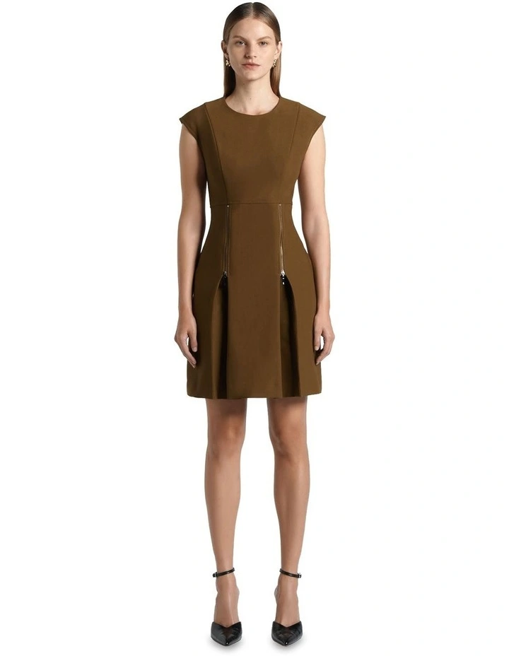 Zip Detail Mini Dress in Brown