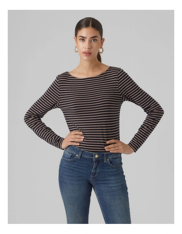 Fiona Long Sleeve Top in Navy Blazer Stripes