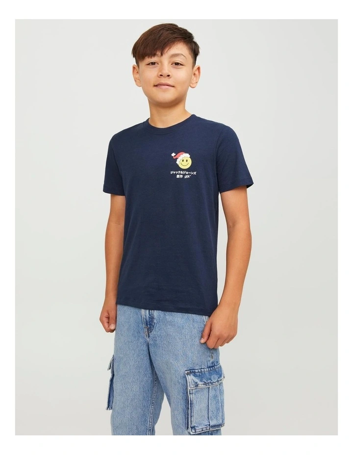 Happy Holidays Festive T-shirt (8-16 Years) in Navy