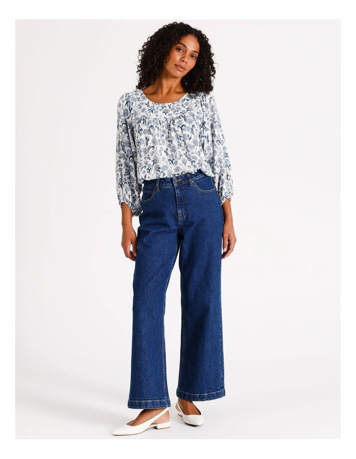 Eco Scoop Neck Peaseant Blouse in Dusty Blue