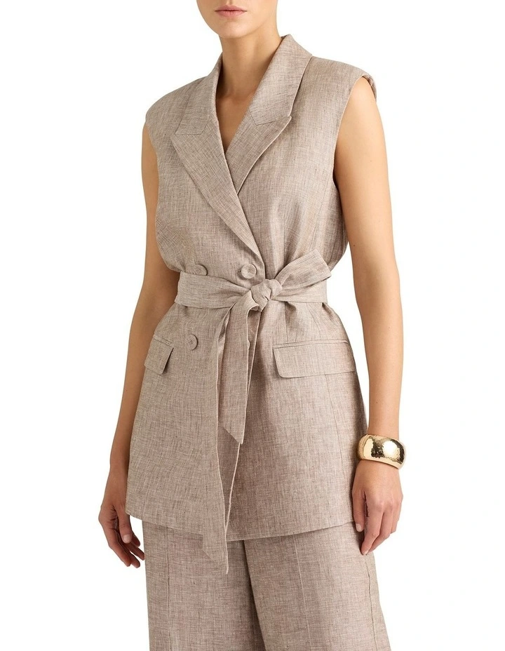 Marta Sleeveless Jacket in Cedar Slub