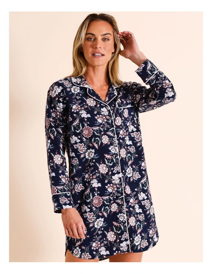 Flannelette Nightshirt in Navy