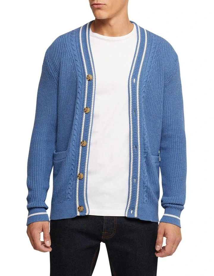 Cavill Cable Cardigan in Blue