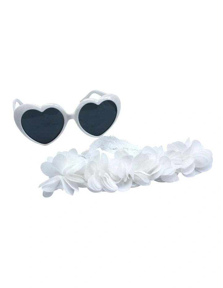 Flower Head Wrap and Sunglasses Set in White