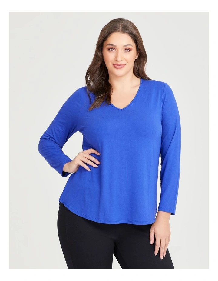 Natural Everyday V-Neck Long Sleeve Top in Electric Blue