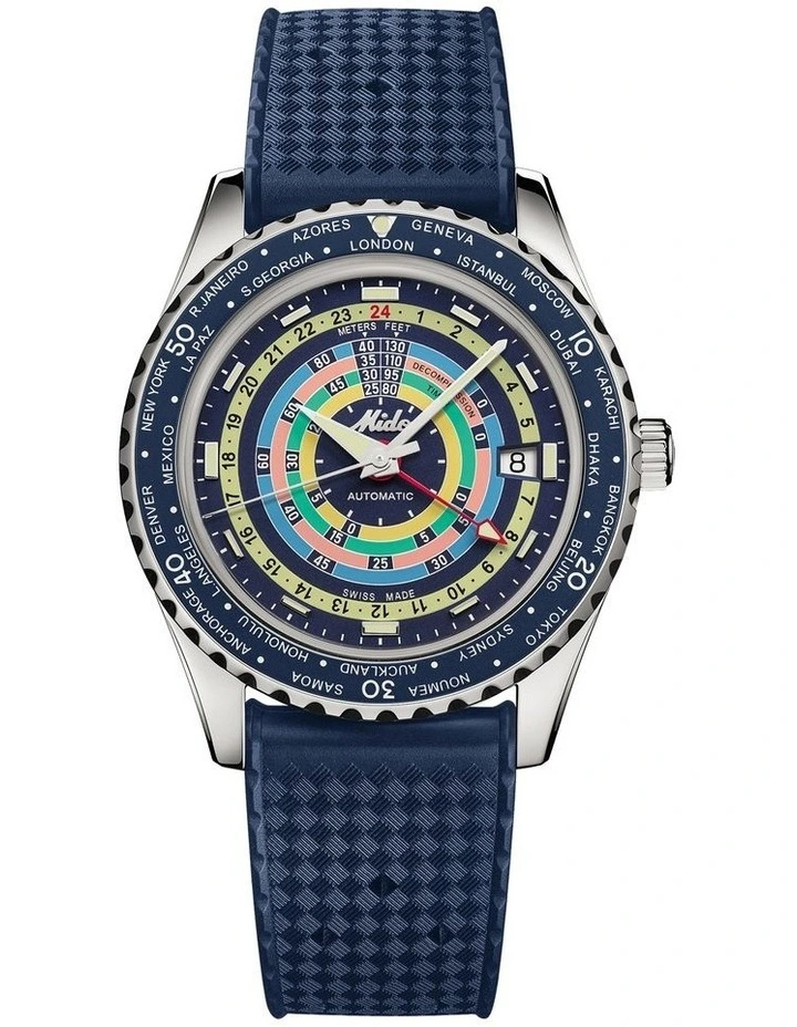 Ocean Star Decompression Worldtimer Swiss Automatic Watch in Blue