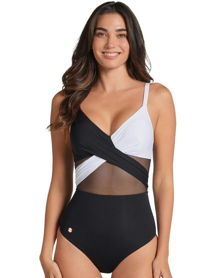 Sustainable Shaping One-Piece Swimsuit with Mesh in Black