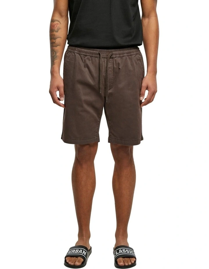 Stretch Twill Jog Shorts in Brown