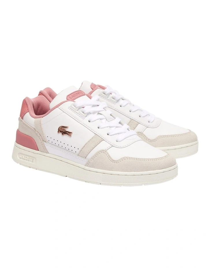 T-clip Contrasted Leather Sneakers in White/Pink