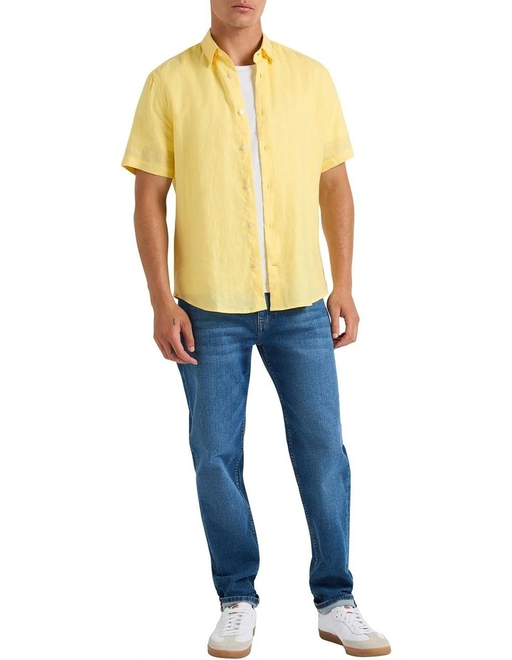 Felix Short Sleeve Linen Shirt in Lemonade