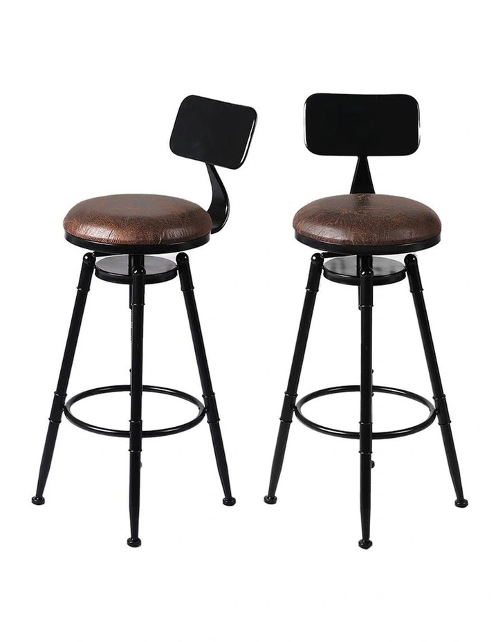 Kitchen Wooden Leather Industrial Swivel Chairs Barstools 4 Pieces in Multi