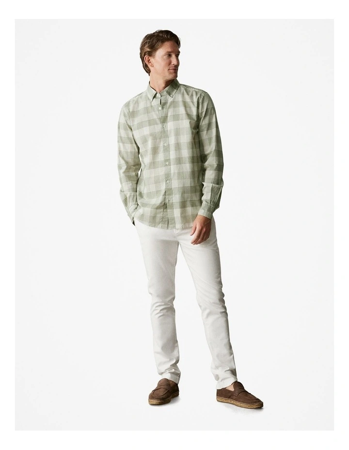 Tailored Fit Linear Plaid Shirt in Hunter Green