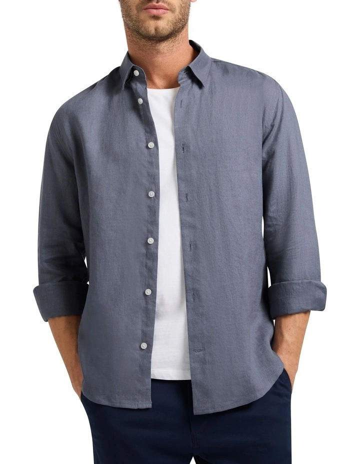 Felix Long Sleeve Linen Shirt in Denim
