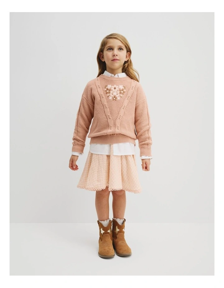 Organically Grown Cotton Embroidered Knit in Cinnamon